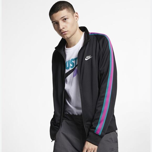 Nike Sportswear N98 Black Track Jacket Zip Up Teal Purple Stripes Menโs Medium - Picture 1 of 11